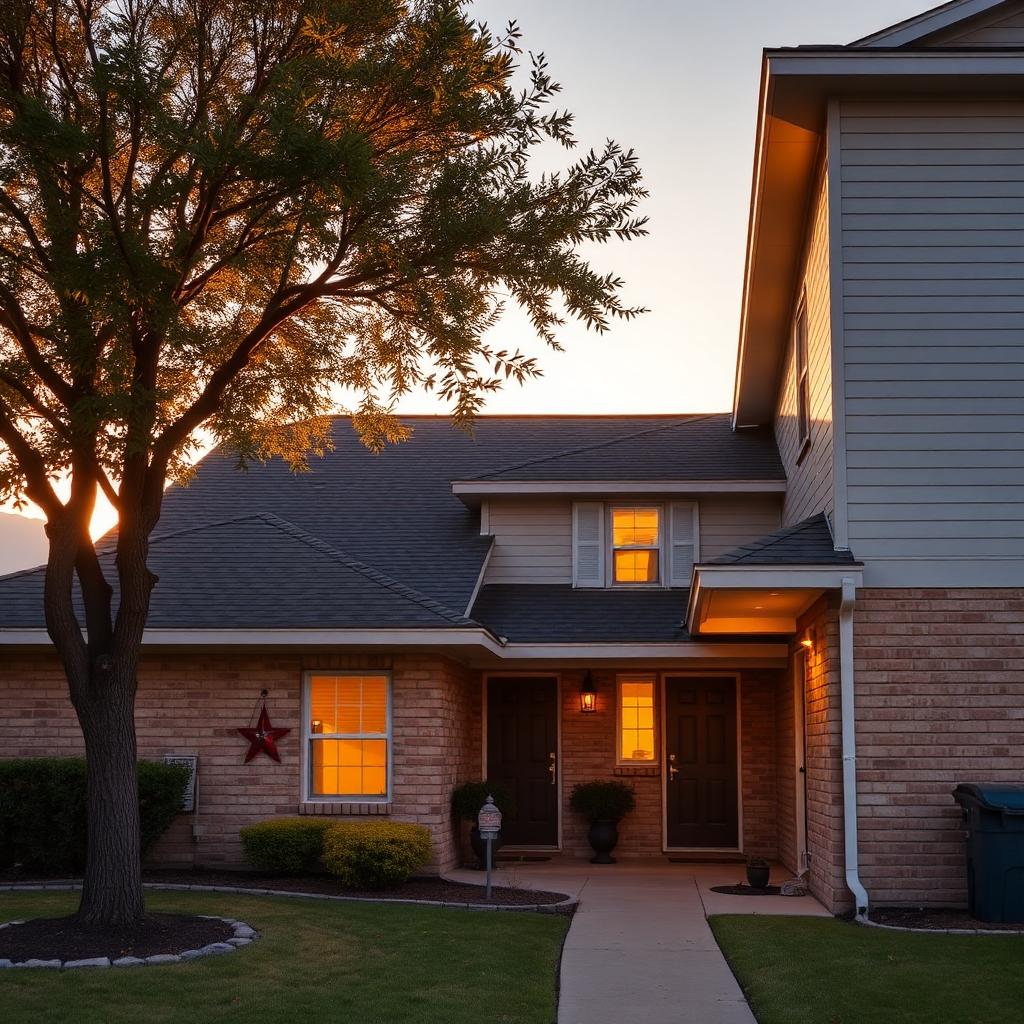 Texas suburban duplex rental at golden hour